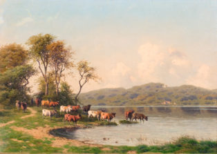 Landskab med køer ved en sø