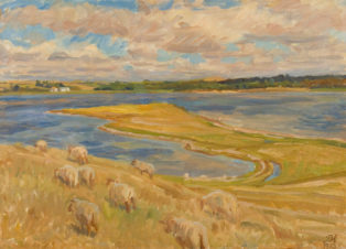 Autumn landscape with sheep