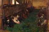 Otto Bache. Ungkvæg nyder grøntfoder i stalden. 1882 | RKM