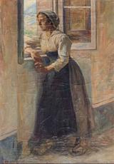 G.F. Clement. Italienerinde stående ved vindue | RKM