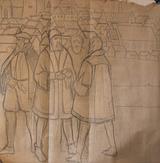 Sigurd Wandel. Skitse af Hans Svanning, Hegelund, A.S. Vedel og Niels Kragh. Forarbejde til frise i Ribestuen | RKM