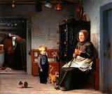 Julius Exner. En fattig kone der venter på et krus øl i en bondestue. 1852 | RKM