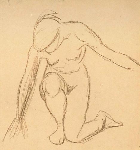 Modelstudie. Knælende kvinde