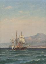 Carl Bille. Marine med dampskib der fører sejl | RKM