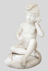 Th. Stein. Siddende nøgen fiskerdreng med frygisk hue. 1859 | RKM