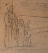 Sigurd Wandel. Skitse af Ansgar og Rembert. Forarbejde til frise i Ribestuen | RKM