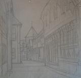 Stephan Ussing. Ribe. Sortebrødregade set fra Fiskergade | RKM