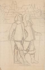 Sigurd Wandel. Skitse af A. Bording og Ole Borch. Forarbejde til frise i Ribestuen | RKM