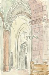 Sigurd Swane. Ribe Domkirke. Interiør set fra midtskibet imod nordre sideskib. 1926 | RKM