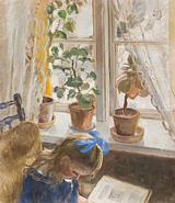 Ludvig Find. Læsende lille pige ved vindue. 1915 | RKM