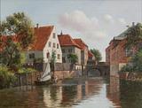August Fischer. Parti fra Ribe med båd på åen. 1918 | RKM