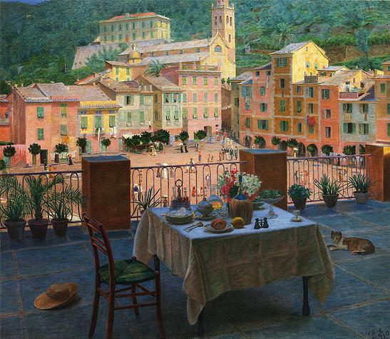Kristian Zahrtmann. Mit frokostbord i Portofino, 1900
